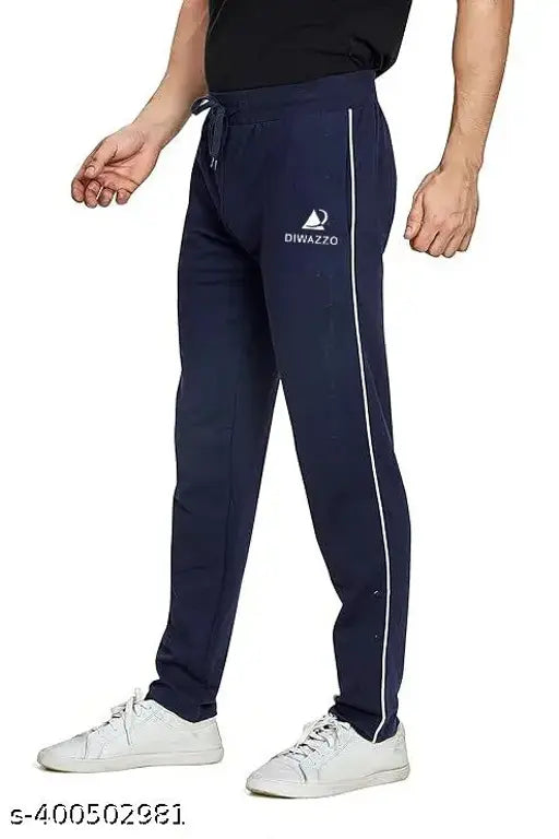 Diwazzo Men's Placement Print Straight Navy Blue Track Pants