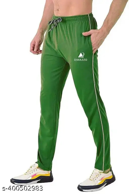 Diwazzo Men's Placement Print Straight Green Track Pants